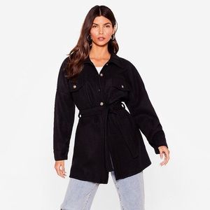 NWOT NastyGal Faux Wool Longline Belted Jacket